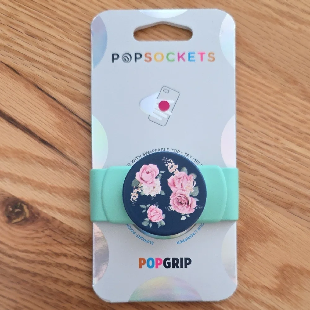 PopSocket PopGrip with Pink Floral on Mint